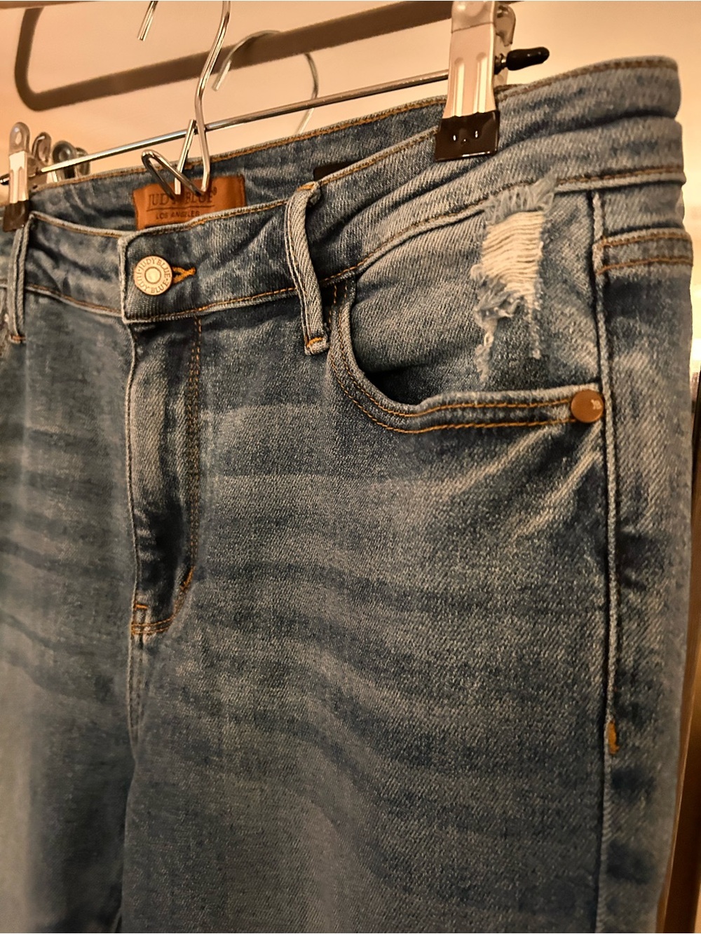 Judy Blue Mid Rise Vintage Wash Destroy Hem Kick Flare Denim Jeans 88979 - Picture 4 of 11